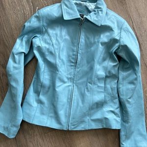 Light blue real leather jacket size small